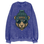 NYC Rat wearing Brooklyn beanie with pom pom and wayfarer sunglasses - Vintage Sweatshirt