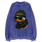 Eugene Duck wearing Oregon beanie with O patch - Vintage Sweatshirt