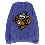 Vegas Desert Bighorn wearing Raiders silver and black beanie with pom pom and - Vintage Sweatshirt
