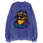 Greenville Pirate wearing East Carolina beanie with skull patch - Vintage Sweatshirt