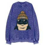 Seattle Orca wearing Seattle beanie with pom pom and wayfarer sunglasses - Vintage Sweatshirt