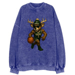 Milwaukee Buck Deer wearing Bucks green and cream beanie with antlers and - Vintage Sweatshirt