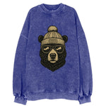 Alabama Black Bear wearing Birmingham beanie with pom pom and wayfarer - Vintage Sweatshirt