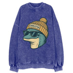 Charleston Dolphin wearing Charleston beanie with pom pom and wayfarer - Vintage Sweatshirt