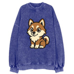 Pomsky - Pomeranian-Husky mix sitting pose - Vintage Sweatshirt