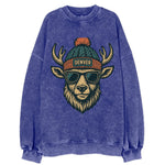 Denver Elk wearing Denver beanie with pom pom and wayfarer sunglasses - Vintage Sweatshirt