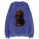Chicago Pitbull wearing Bears beanie with skyline patch and wayfarer sunglasses - Vintage Sweatshirt