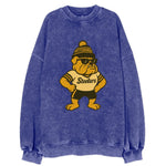 Pittsburgh Bulldog wearing Steelers black and gold beanie with pom pom and - Vintage Sweatshirt