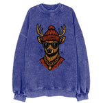 Columbus White-tailed Deer wearing Columbus beanie with pom pom and wayfarer - Vintage Sweatshirt