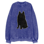 Schipperke - Solid black small embroidered sitting pose - Vintage Sweatshirt