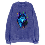 Siberian husky with ice-crystal flowing patterns, electric blue and white - Vintage Sweatshirt