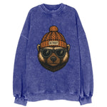 Detroit Wolverine wearing Detroit beanie with pom pom and wayfarer sunglasses - Vintage Sweatshirt