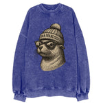 San Francisco Sea Lion wearing San Francisco beanie with pom pom and wayfarer - Vintage Sweatshirt
