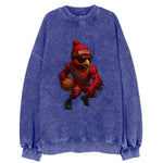 Windy City Hawk wearing Bulls beanie with six rings patch and wayfarer - Vintage Sweatshirt