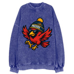 Indiana Cardinal wearing Pacers beanie with speedway patch and wayfarer - Vintage Sweatshirt