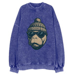 Jacksonville Manatee wearing Jacksonville beanie with pom pom and wayfarer - Vintage Sweatshirt