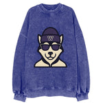 Seattle Husky wearing Washington beanie with W patch - Vintage Sweatshirt