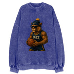 Utah Mountain Lion wearing Jazz navy and yellow beanie with music note and - Vintage Sweatshirt