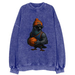 Manhattan Pigeon wearing Knicks beanie with skyline patch and wayfarer - Vintage Sweatshirt