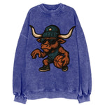 Texas Longhorn wearing Mavs beanie with lone star patch and wayfarer sunglasses - Vintage Sweatshirt