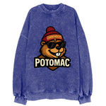Potomac Beaver wearing Commanders beanie with monument patch and wayfarer - Vintage Sweatshirt