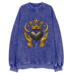 Sun goddess crown radiating golden rays over a midnight heart with - Vintage Sweatshirt