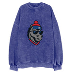 Detroit Stallion wearing Pistons red and blue beanie with piston patch and - Vintage Sweatshirt