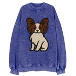Papillon - White with brown ears sitting Vintage Sweatshirt