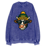 Wisconsin Cow wearing Packers beanie with Lambeau patch and wayfarer sunglasses - Vintage Sweatshirt