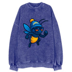 LA Lightning Bug wearing Chargers powder blue and gold beanie with pom pom and - Vintage Sweatshirt