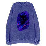 Sleek black panther emerging from swirls of deep purple and electric blue, - Vintage Sweatshirt