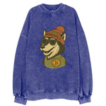 Minnesota Timber Wolf wearing Minneapolis beanie with pom pom and wayfarer - Vintage Sweatshirt
