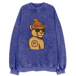 San Jose Mountain Lion wearing San Jose beanie with pom pom and wayfarer - Vintage Sweatshirt
