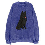 Belgian Sheepdog - Black long-haired embroidered pose - Vintage Sweatshirt