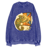 Chameleon blending into a stained-glass window it is polishing with delicate - Vintage Sweatshirt