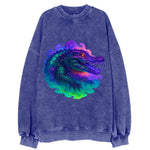 Primordial crocodile with scales pulsing plasma energy in green and purple, - Vintage Sweatshirt