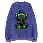 Tampa Bull wearing South Florida beanie with USF patch - Vintage Sweatshirt