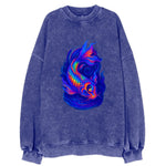 Sacred koi with scales reflecting rainbow prisms, yin-yang patterns in cosmic - Vintage Sweatshirt