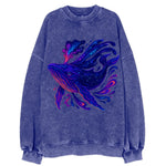 Majestic whale with body composed of galaxy clusters, stellar fins flowing - Vintage Sweatshirt