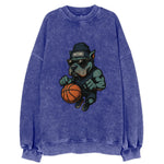 Detroit Pitbull wearing Pistons beanie with chrome patch and wayfarer - Vintage Sweatshirt
