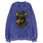 Alaska Moose wearing Anchorage beanie with pom pom and wayfarer sunglasses - Vintage Sweatshirt