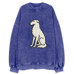 Borzoi - White embroidered sitting pose - Vintage Sweatshirt