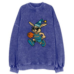 Orlando Rabbit wearing Magic blue and silver beanie with wizard hat and - Vintage Sweatshirt