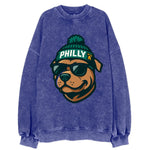 Philly Pitbull wearing Eagles beanie with Liberty Bell patch and wayfarer - Vintage Sweatshirt