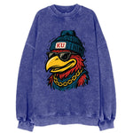Lawrence Jayhawk wearing Kansas beanie with KU patch - Vintage Sweatshirt