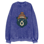 North Carolina Black Bear wearing Charlotte beanie with pom pom and wayfarer - Vintage Sweatshirt