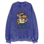 New York Rat wearing Giants beanie with subway patch and wayfarer sunglasses - Vintage Sweatshirt