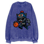 Brooklyn Cat wearing Nets beanie with street art patch and wayfarer sunglasses - Vintage Sweatshirt