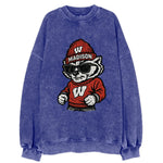 Madison Badger wearing Wisconsin beanie with motion W patch - Vintage Sweatshirt