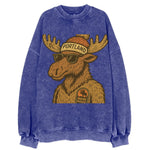 Maine Moose wearing Portland beanie with pom pom and wayfarer sunglasses - Vintage Sweatshirt